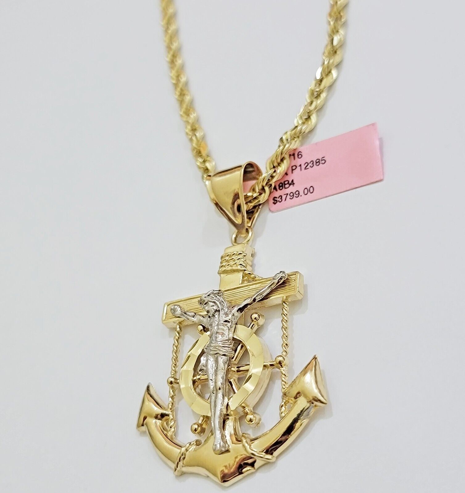 REAL 14k Gold Rope Necklace Anchor Charm Pendant SET SOLID 4mm 26 Inch Necklace - GoldenlinQ